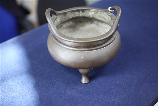 A Chinese bronze censer, Ding, Qing dynasty, diameter 16.5cm